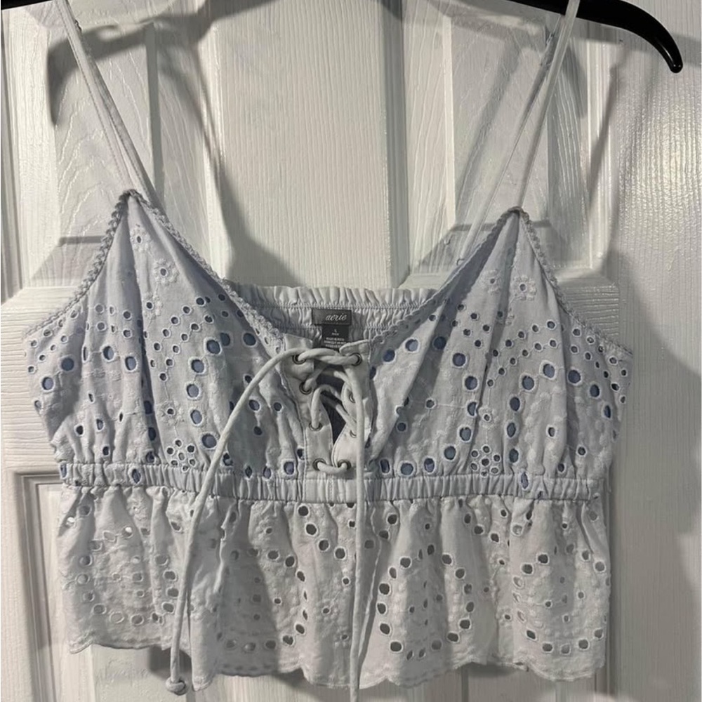 Aerie Light Blue Eyelet Lace-Up Camisole